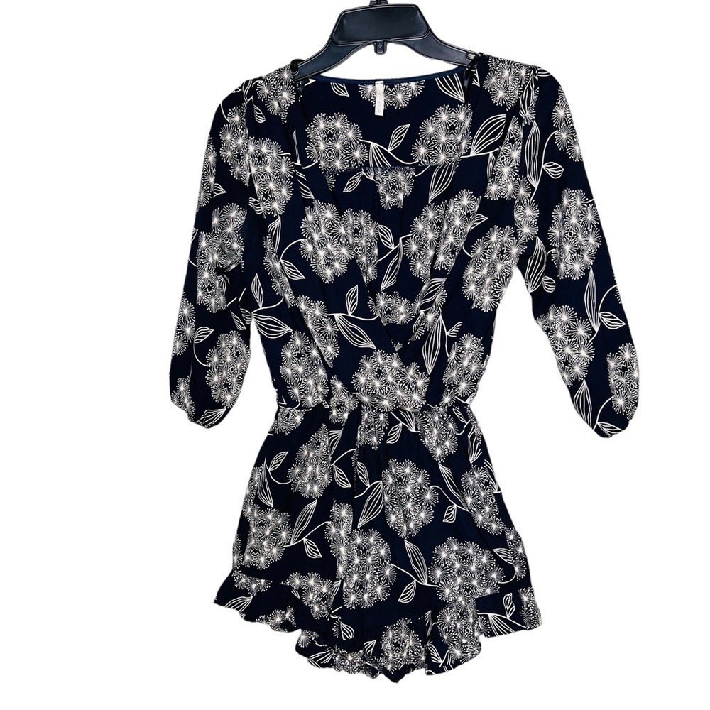 Sage Navy Ruffle 3/4 Sleeve Romper